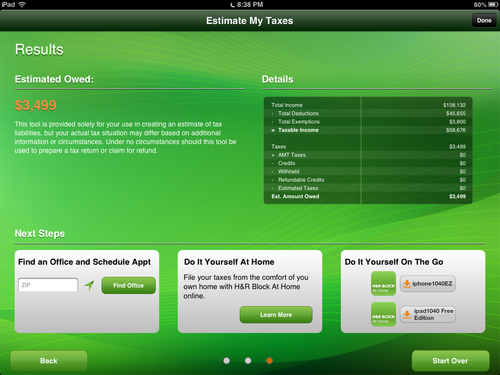 Image showing third Tax Estimator screen.