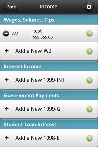 Image showing income seleciton screen