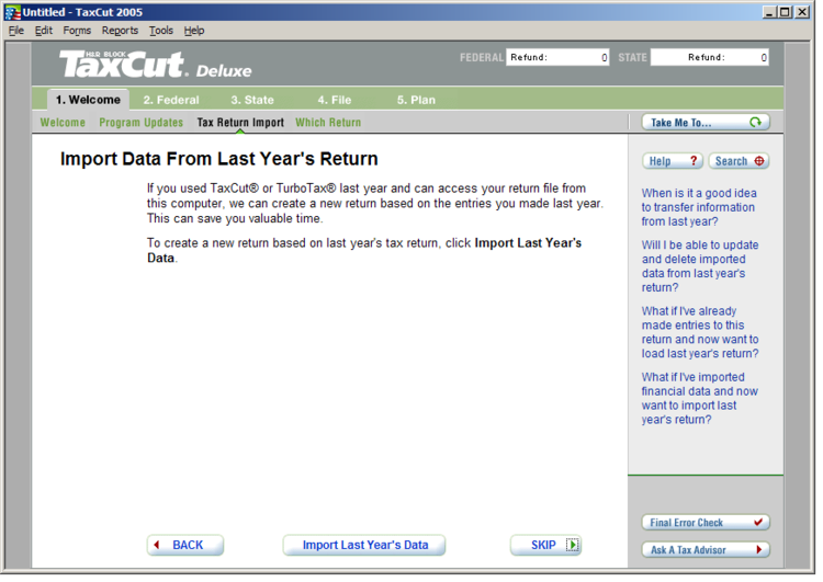 Image showing first import screen before redesign.