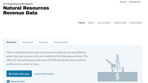 Screenshot of the Natural Resources Revenue Data portal homepage.