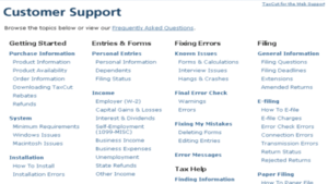Screenshot of TaxCut support site