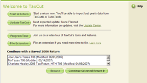 Screenshot of TaxCut welcome page